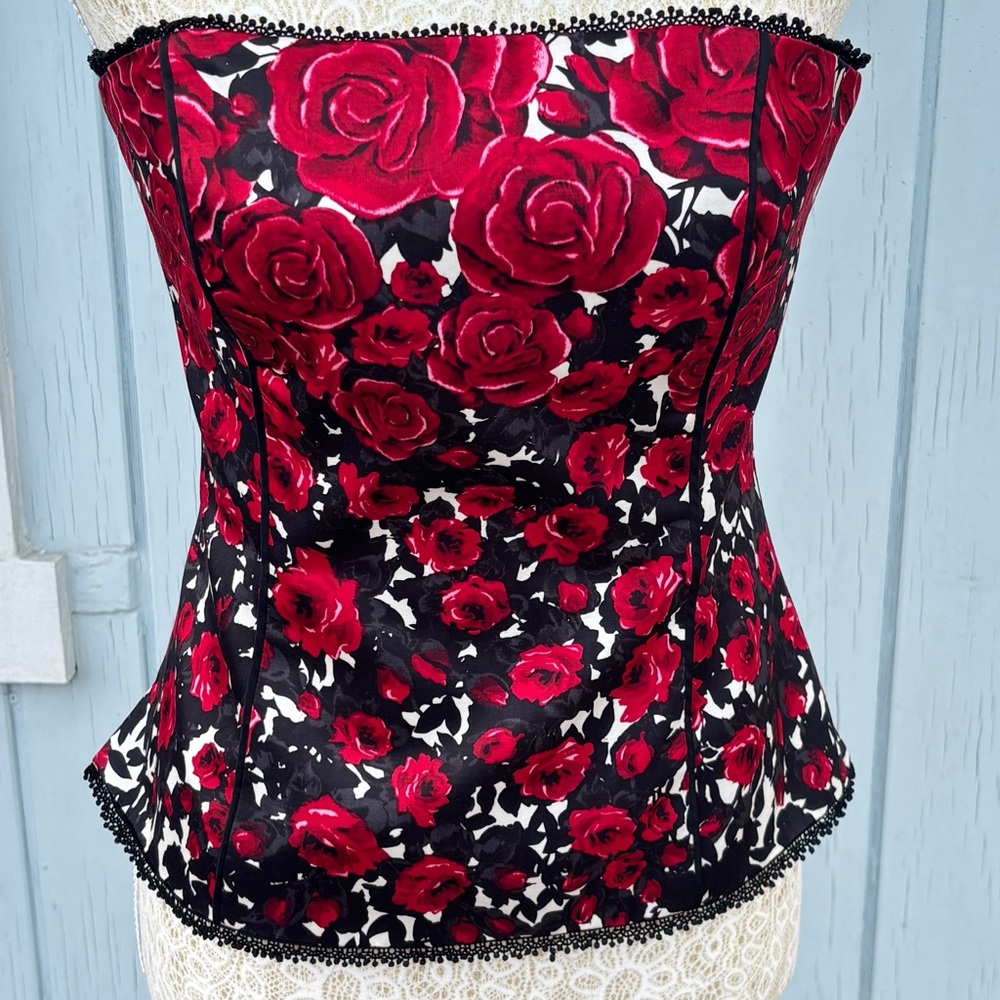 White House Black Market Red Floral Corset Top